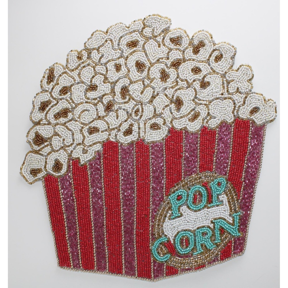 World Market Popcorn Bucket Beaded Placemat Red White Movie Night Decor 15x15
